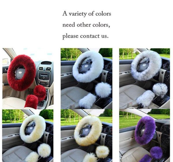 

3pcs/set universal steering-wheel plush car steering wheel covers winter faux fur hand brake gear cover set car interior accesso