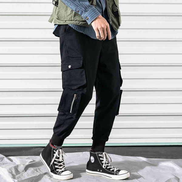 

men's pants japanese style wash male cotton casual harem zipper decorate black trousers hip hop joggers sweatpants s-3xl 3evi
