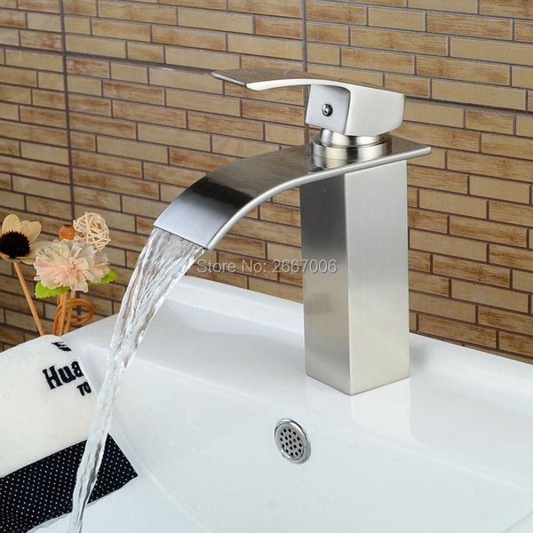 

bathroom sink faucets gizero ly brushed nickle finish deck mounted single handle square waterfall mixer basin faucet tap china gi878