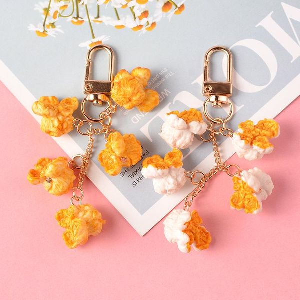 

keychains lovely popcorn keychain keyring for women girl jewelry simulated food cute car key holder charm couple gift, Silver