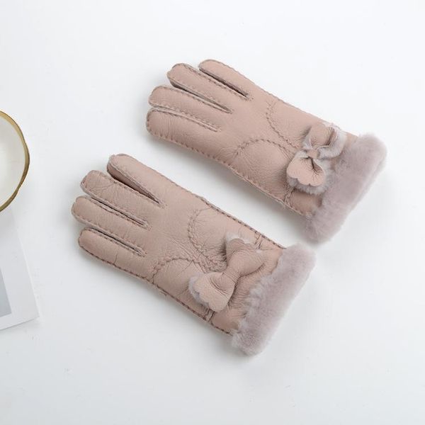 

fingerless gloves 74456156 winter accessories for women sheep fur glove lady warm bow sheepskin leather, Blue;gray