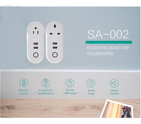

smart power plugs 2.4g wifi wireless socket 10a timing share control remote switch dual usb support alexa/google/ifttt