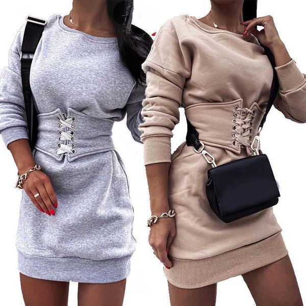 

round neck women's long sleeve sweater dress in autumn and winter, Black