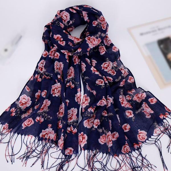 

scarves hijab tassels floral scarf printe cotton shawls muslim trubans viscose wraps fashion islamic 10pcs/lot, Blue;gray