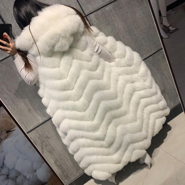 

women's fur & faux natural vest long ladies women real gilet x-long, Black
