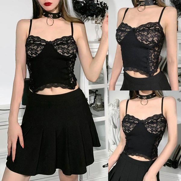 

women lace see through camis black embroidery punk goth bandage crop 2021 backless tube gothic clothes camisoles & tanks, Black;white