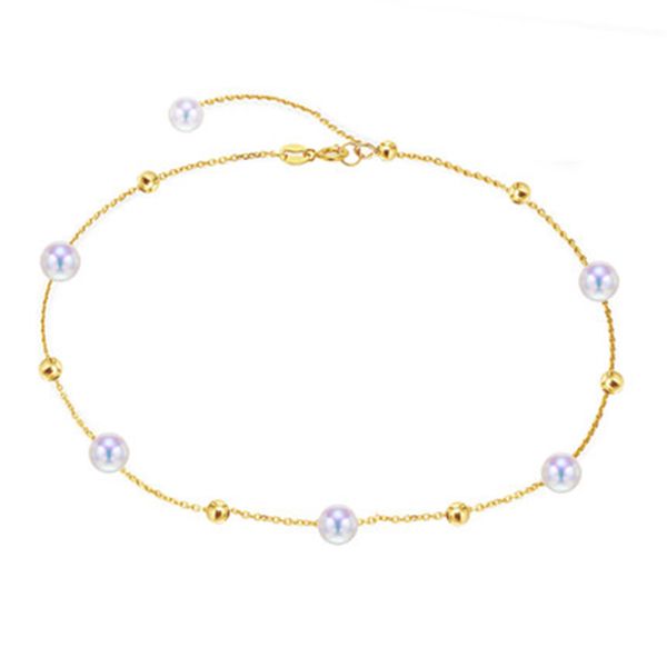 Sinya 18K AU750 Золотая цепочка Braclets Браслеты с естественным круглым жемчугом Очарование для женщин Девушка Муль Любовник Длина 18-25 см Регулируемая