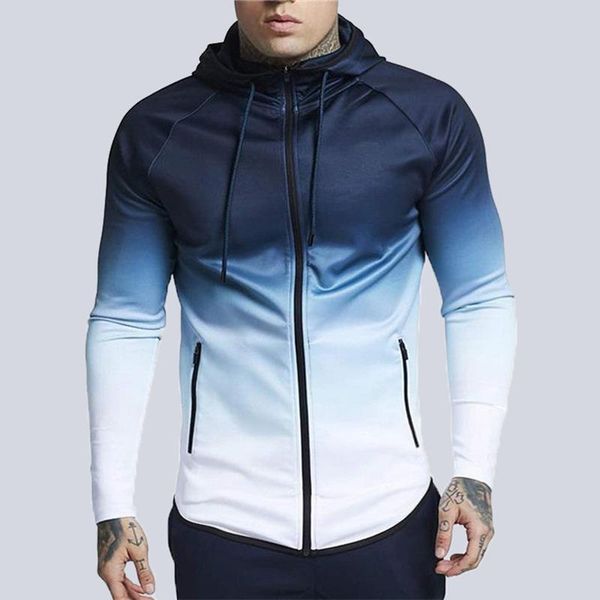 

men's hoodies & sweatshirts 2021 spring autumn jacket fashion high street tide gradient hooded men leisure outdoor sports fitness zippe, Black