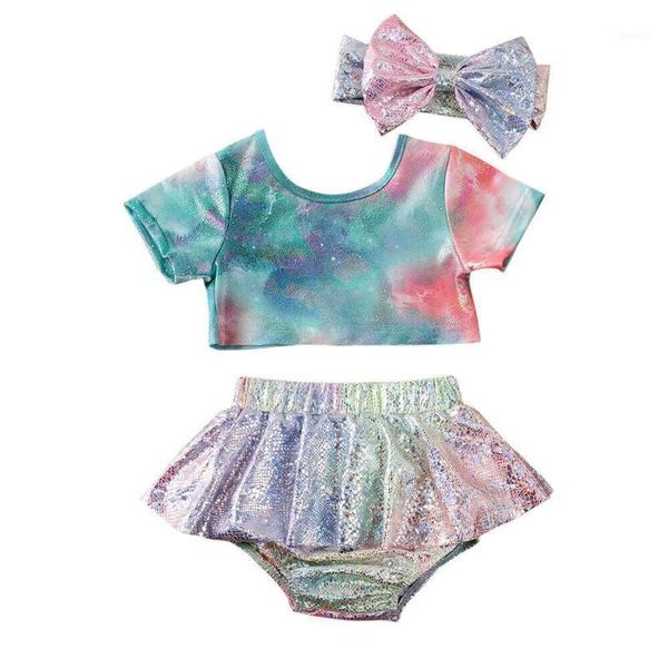 

fashion toddler kids baby girls summer gradient skirt 3pcs outfitsbaby crop +shorts +headwear swimwears, Black