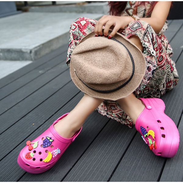 

summer women sandals fashion cartoon fruit slippers woman platform slip-on hole beach shoes outdoor ladies lovely garden slides, Black
