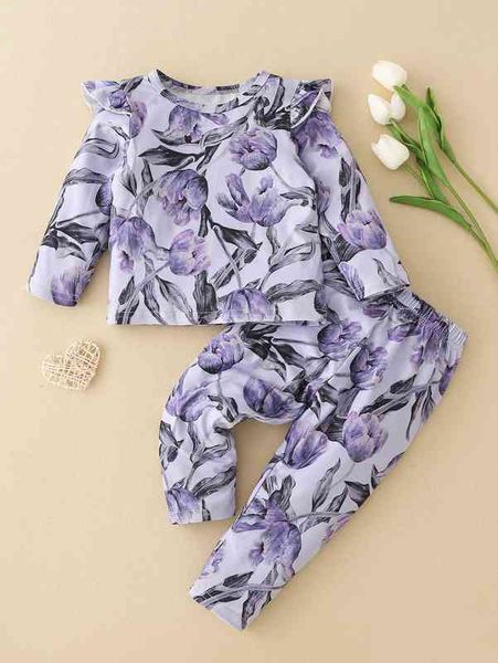 

baby floral print ruffle trim tee & leggings she, White