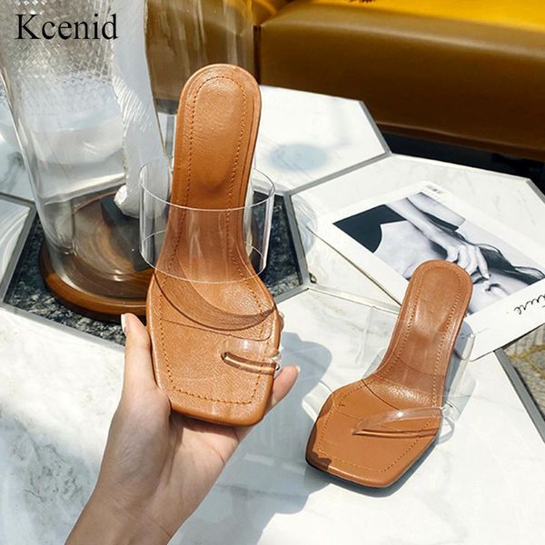 

slippers kcenid pvc transparent women 2021 summer fashion square head elegant dress party shoes ladies outdoor sandals slides, Black