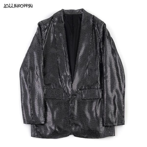 

shawl collar men sequin casual blazers 2021 bling paillette suit jacket stage costume men's suits, White;black