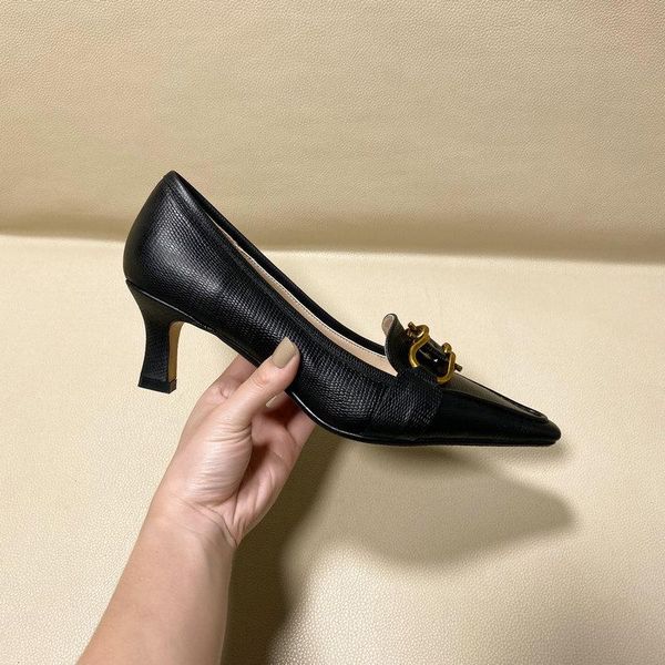 

genuine leather hoof high heel woman pumps fashion pointed toe party lazy shoes ladies black beige dress