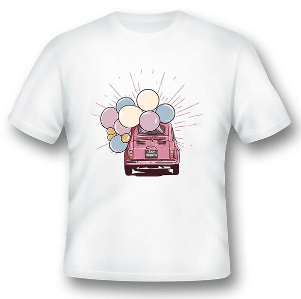 

just married balloons and car black or white tee, White;black