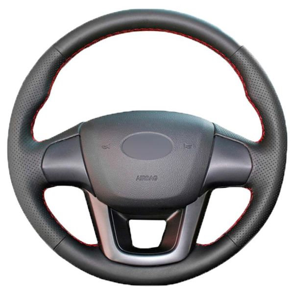 

steering wheel covers black pu faux leather diy hand-stitched car cover for kia k2 2010-2021 rio 2011-2021 rio5