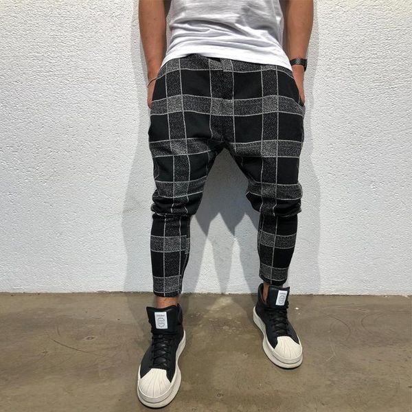 

men's plaid sweatpants fitness hip hop joggers casual male harem pants fashion cotton trousers streetwear sportswear m-3xl, Black