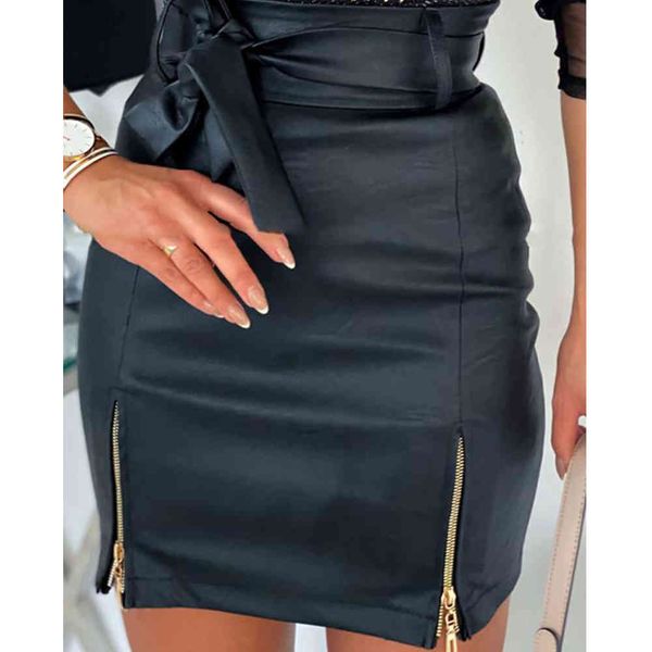 

skirts fashion women mini slim high waist office ladies pu leather pencil bodycon skirt, Black