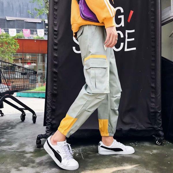 

hip hop sweatpants color block patchwork cargo harem pants streetwear cotton trousers harajuku joggers for male men's, Black