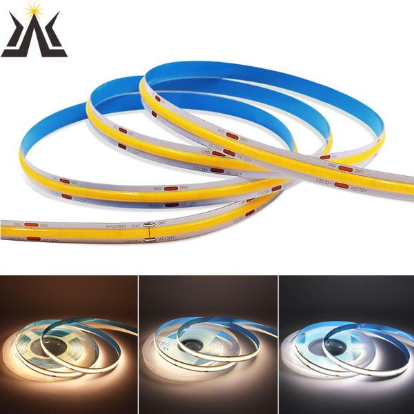 

strips 5m/lot 12v 24v cob led strip light warm cool white color flexible bar ra90 312 384 480 528 leds linear fob room decor ligh