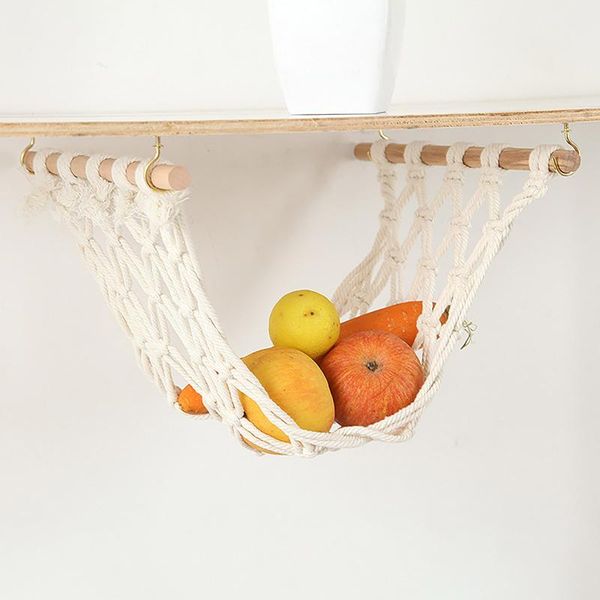 

storage baskets home kitchen fruit hanging basket hand-woven cotton rope 50cm garlic ginger garbage bag organizers mesh