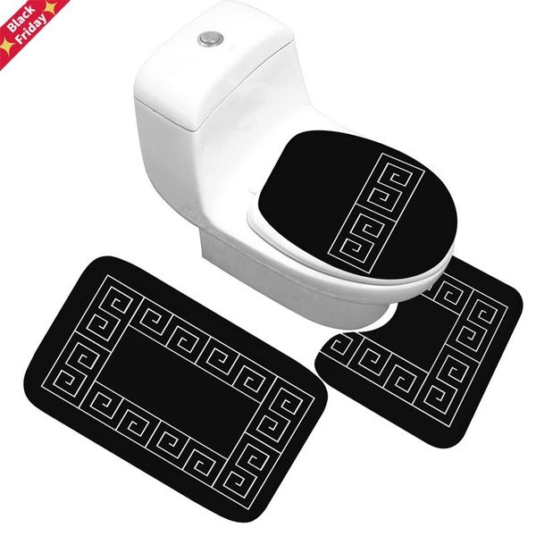 

bath mat 3 piece set classical pattern toilet cover foot pad non-slip absorbent bathroom door flannel soft bathr rug carpet mats