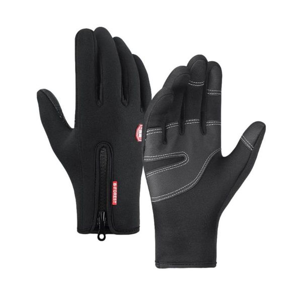 

ski gloves winter with zipper warm black touch scree waterproof for women men skiing running