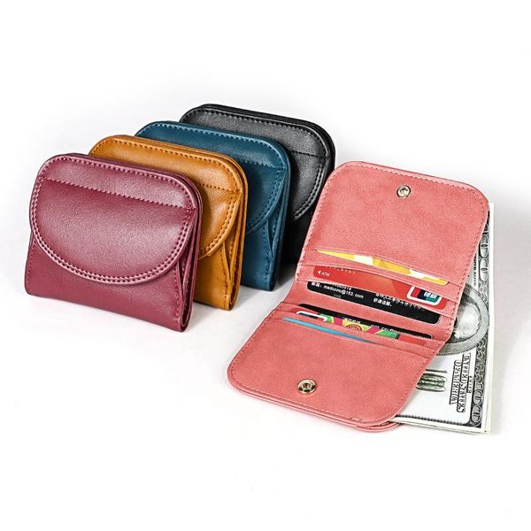 

wallets leather small wallet female 2021 short folding coin purse rfid multi-function card holder women's, Red;black