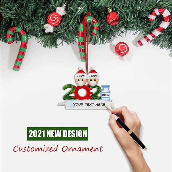 

in stock 2021 christmas decoration quarantine ornaments family of 1-9 heads diy tree pendant accessories with rope resin