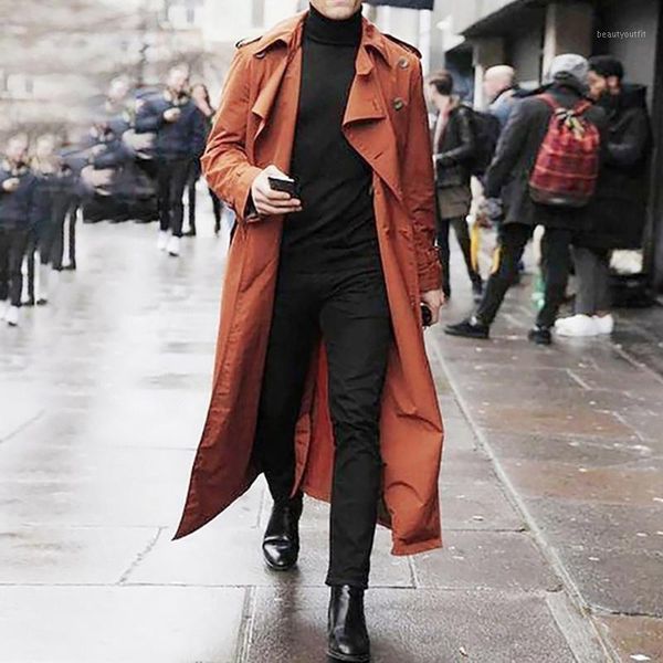 

men's trench coats coat mens overcoat casual slim fit windbreak plus size solid long men fashion jacket homme 2021, Tan;black