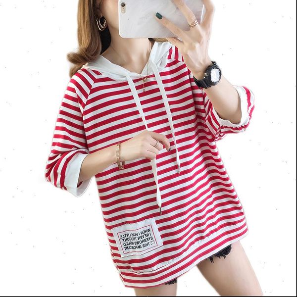 

womens t shirt fashion striped women pure cotton hooded spring korean plus size tees casual o neck loose oversize ladies, White