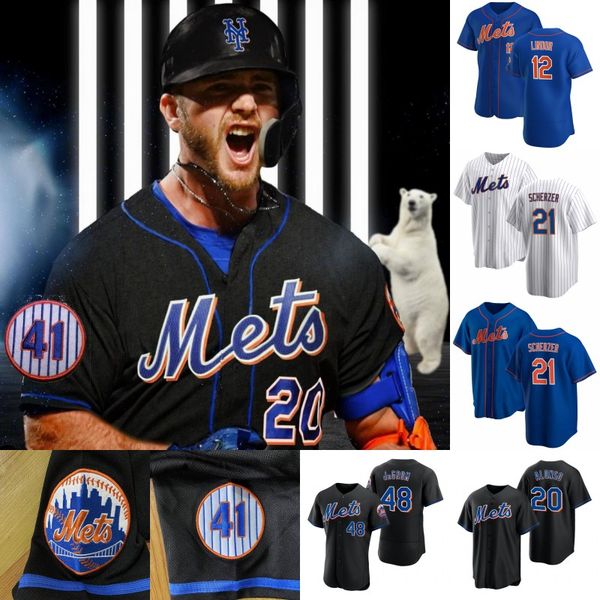 

#21 max scherzer mets baseball jersey starling marte pete alonso eduardo escobar nick plummer jacob degrom keith hernandez francisco lindor, Blue;black