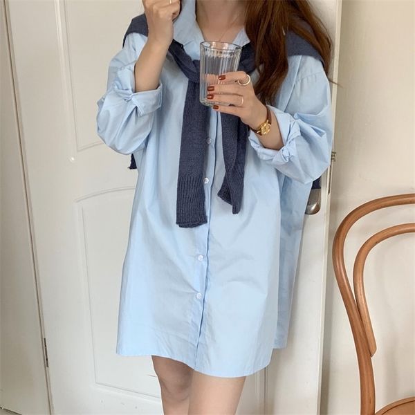 

lazy style solid straight feminine loose women casual chic shirt dresses office lady elegant mini 210421, Black;gray