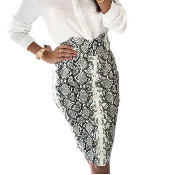 

skirts fashion women high waist snake skin print midi bodycon skirt, Black