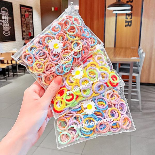 

100pcs/set girls cute colorful plush soft basic scrunchie kids ponytail holder hair bands headband fashion accessories, Slivery;white