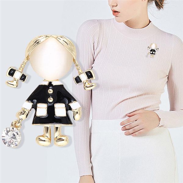 

pins, brooches small cute girl for women opal and rhinestone brooch pin black color dress coat accessories fashion gift, Gray