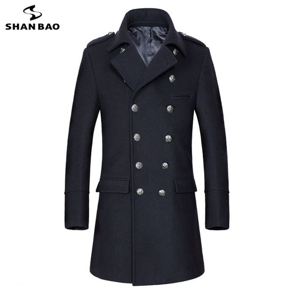 Cappotto di lana blu navy business casual marchio di abbigliamento invernale di lusso di alta qualità spesso caldo doppio bottone da uomo cappotto sottile 211122