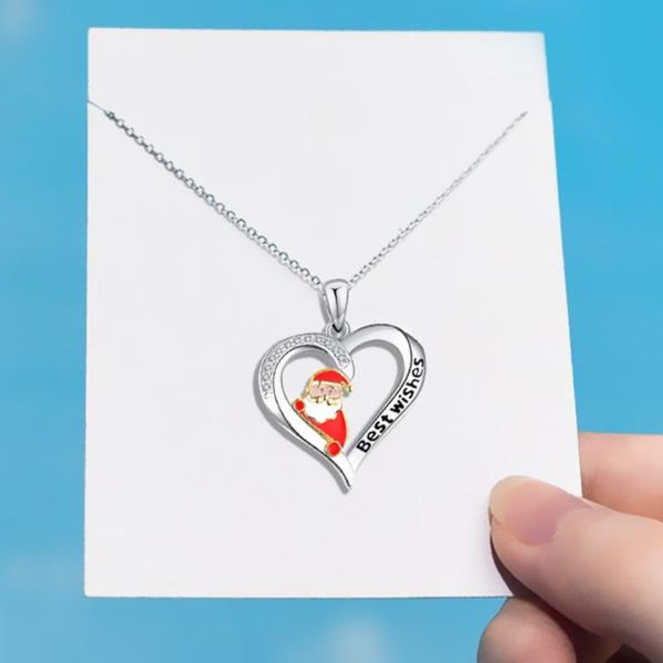 

pendant necklaces 2022 christmas necklace santa claus love heart for women girls jewelry wishes collier femme, Silver