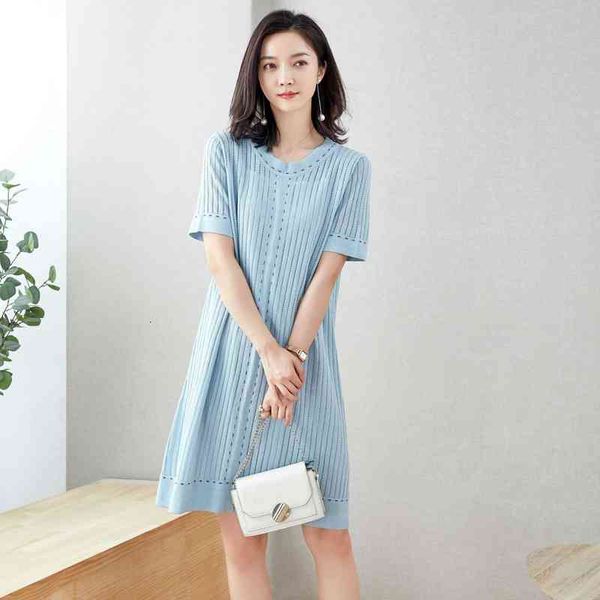 

casual dresses ice silk loose large knitted summer korean fashion casual thin perspective short sleeve women's wear, Black;gray