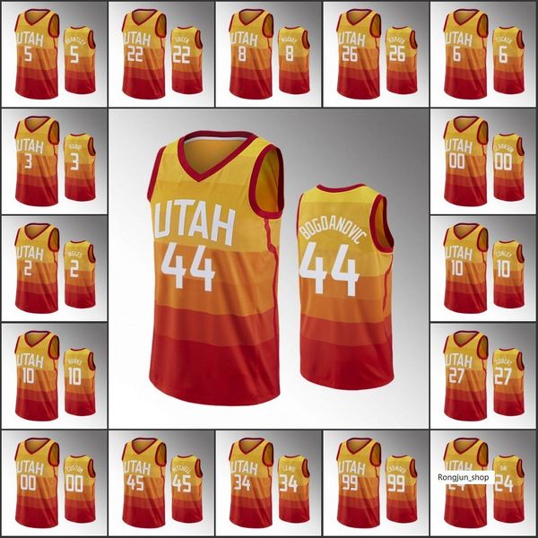 

75th anniversary diamond basketball jerseys 2021/22 printed men mike conley donovan mitchell rudy gobert clarkson bojan bogdanovic orange cu, Black;red