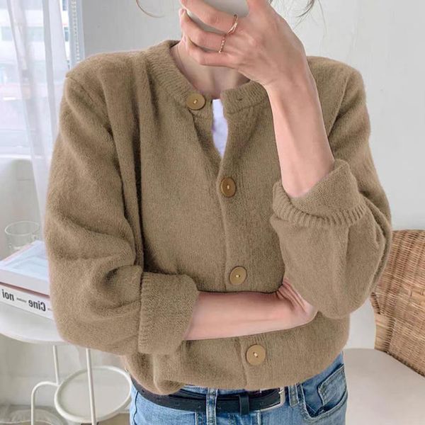 

women's knits & tees cardigan sweater women 's 2021 youth autumn korean style solid color round neck long sleeve single-breasted k, White