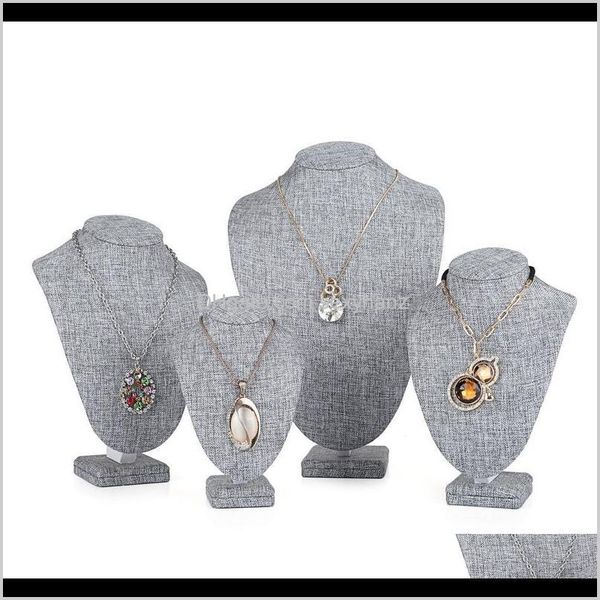 

packaging & drop delivery 2021 grade burlap wooden bust mannequin grey linen pendant necklace holder jewelry display stand rack pographed, Khaki