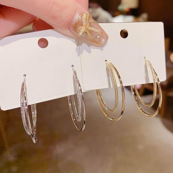 

hoop & huggie double layers big round circle metallic earrings women personality jewelry statement earings wholesale, Golden;silver