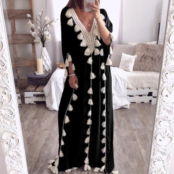 

casual dresses muslim women's dress long dubai 2021 spring summer fashion loose simple elegant sleeves maxi vestiods, Black;gray