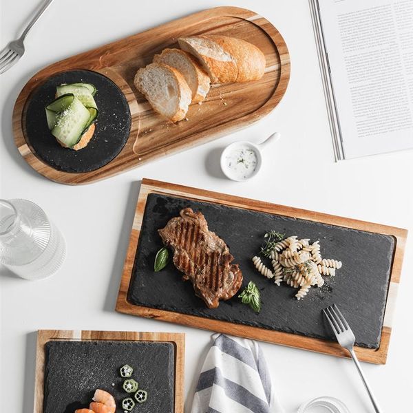 

dishes & plates solid wood snack plate wooden tray black slate plate, acacia package western japanese cuisine