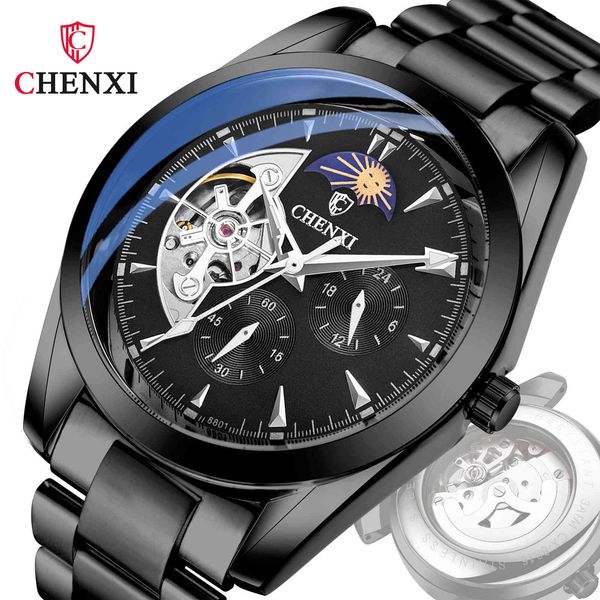 

watch men's mechanical es, water hammer, tiktok, hollowed es, Slivery;brown