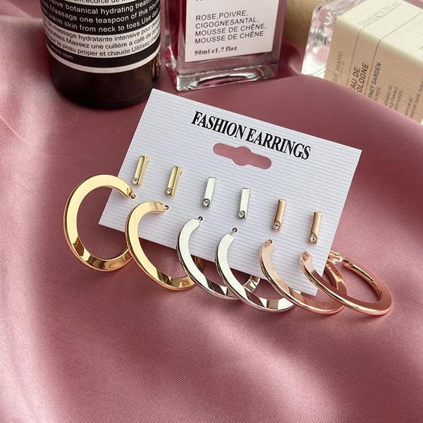 

hoop & huggie 6 pairs/set simple three colors earrings small ear studs set for women girls minimalist geometric circle earings jewelry, Golden;silver