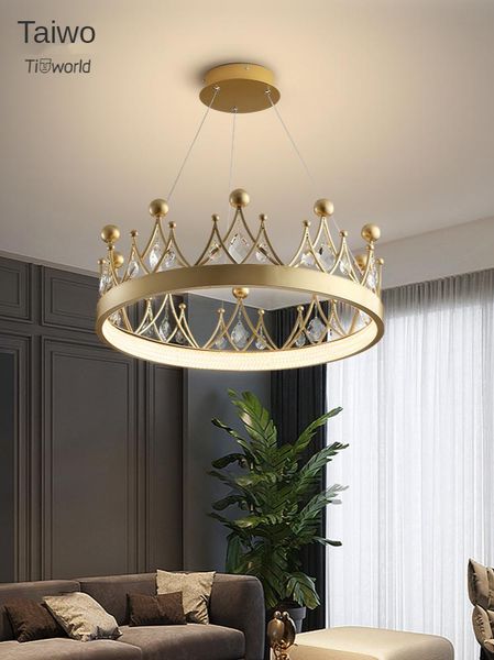 

nordic master bedroom living room crown crystal chandelier modern simple and light luxury children's net red lamps wallpapers