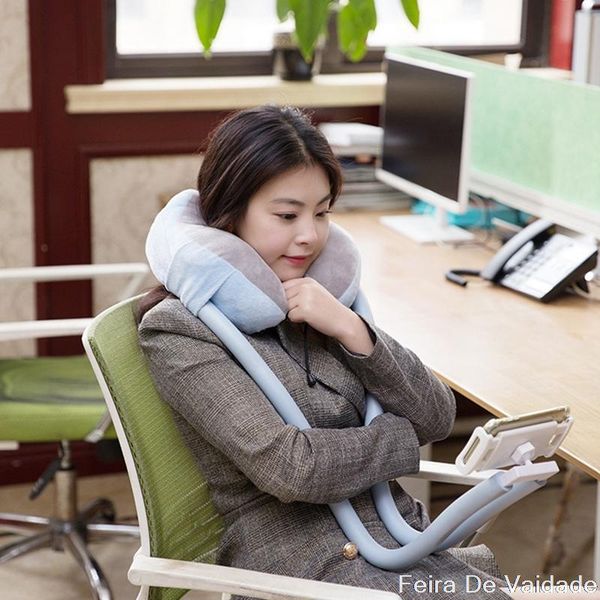 

2-in-1 u-shaped neck pillow with gooseneck tablet phone holder, memory foam nap flexible reading holder