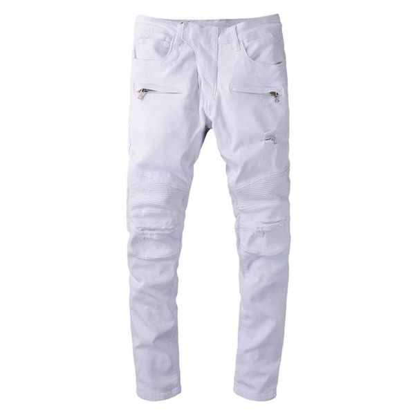 

men's jeans gzdeerax mens white stretch denim biker for motorcycle streetwear slim fit holes ripped pants trousers 40, Blue